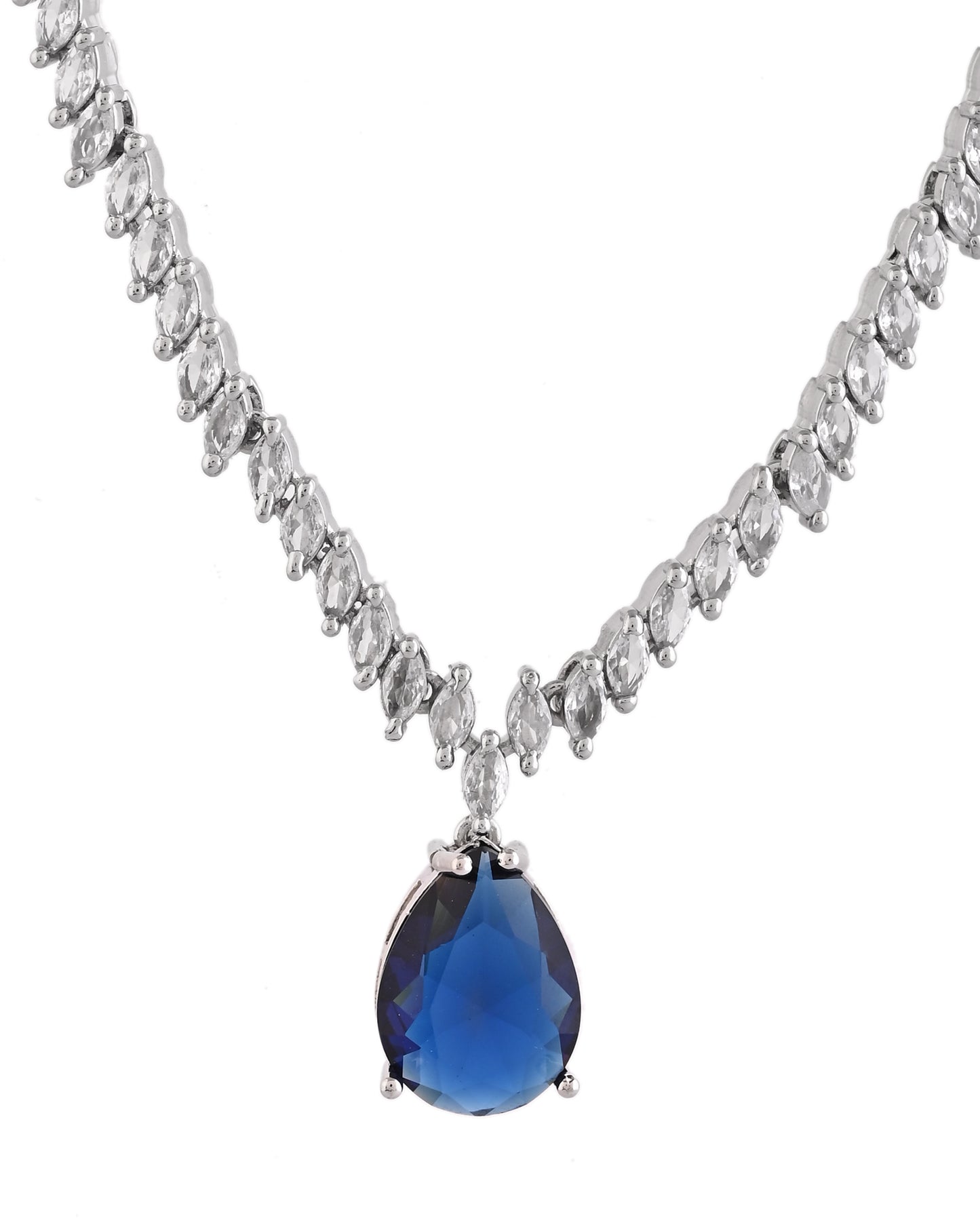 VOJ Silver Plated Blue Stone Studded Necklace Set - Dista