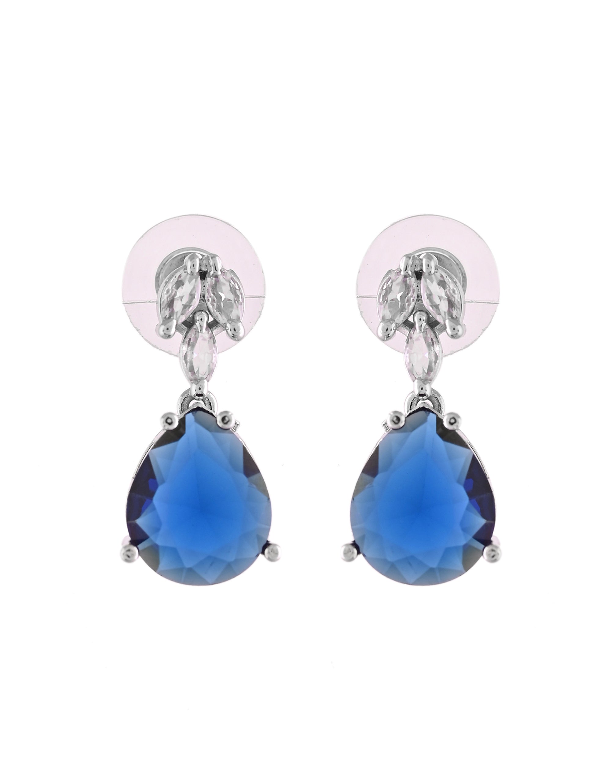 VOJ Silver Plated Blue Stone Studded Necklace Set