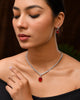 VOJ Silver Plated Red Stone Studded Necklace Set - Dista