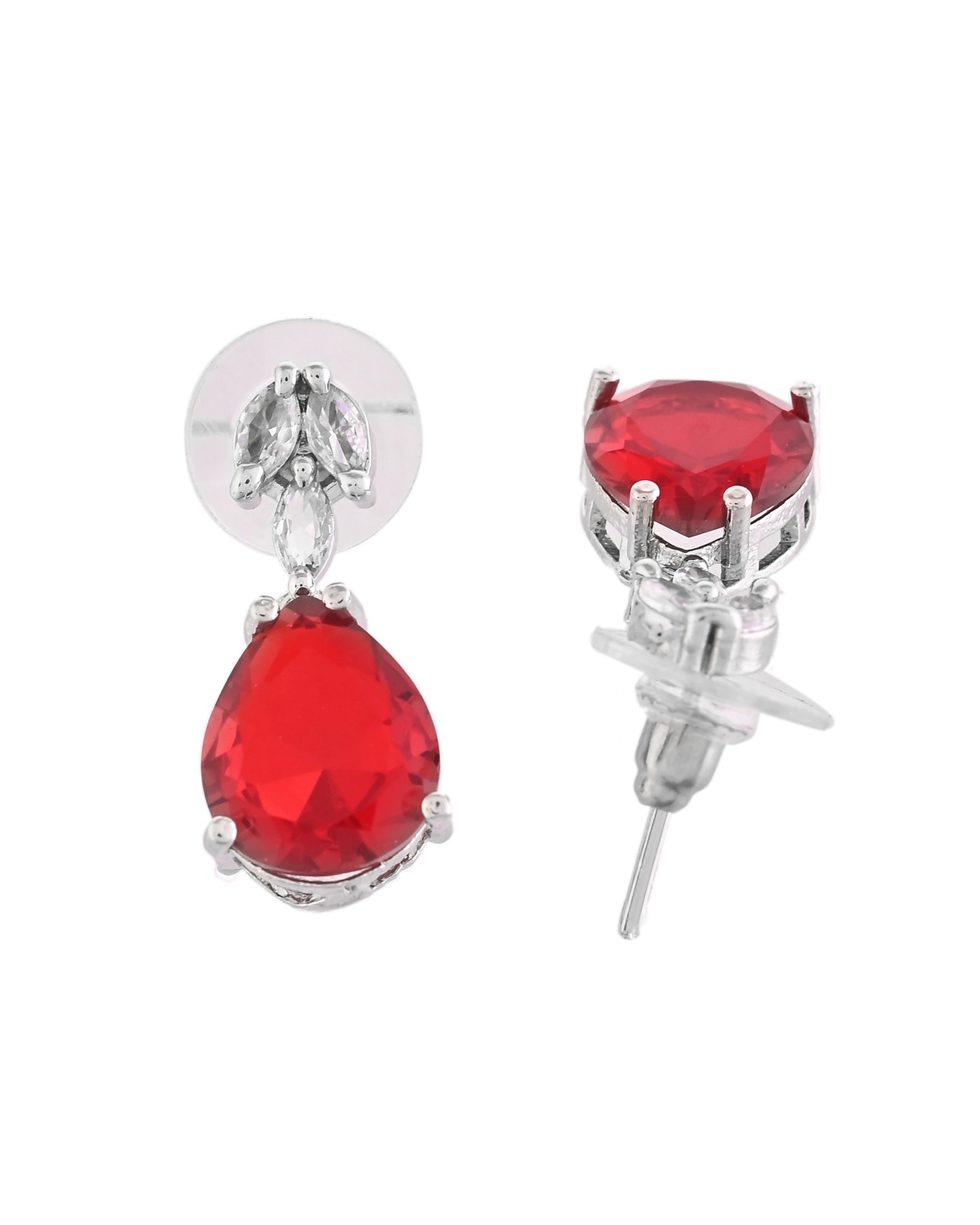 VOJ Silver Plated Red Stone Studded Necklace Set - Dista