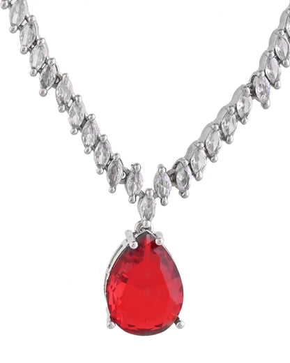 VOJ Silver Plated Red Stone Studded Necklace Set - Dista