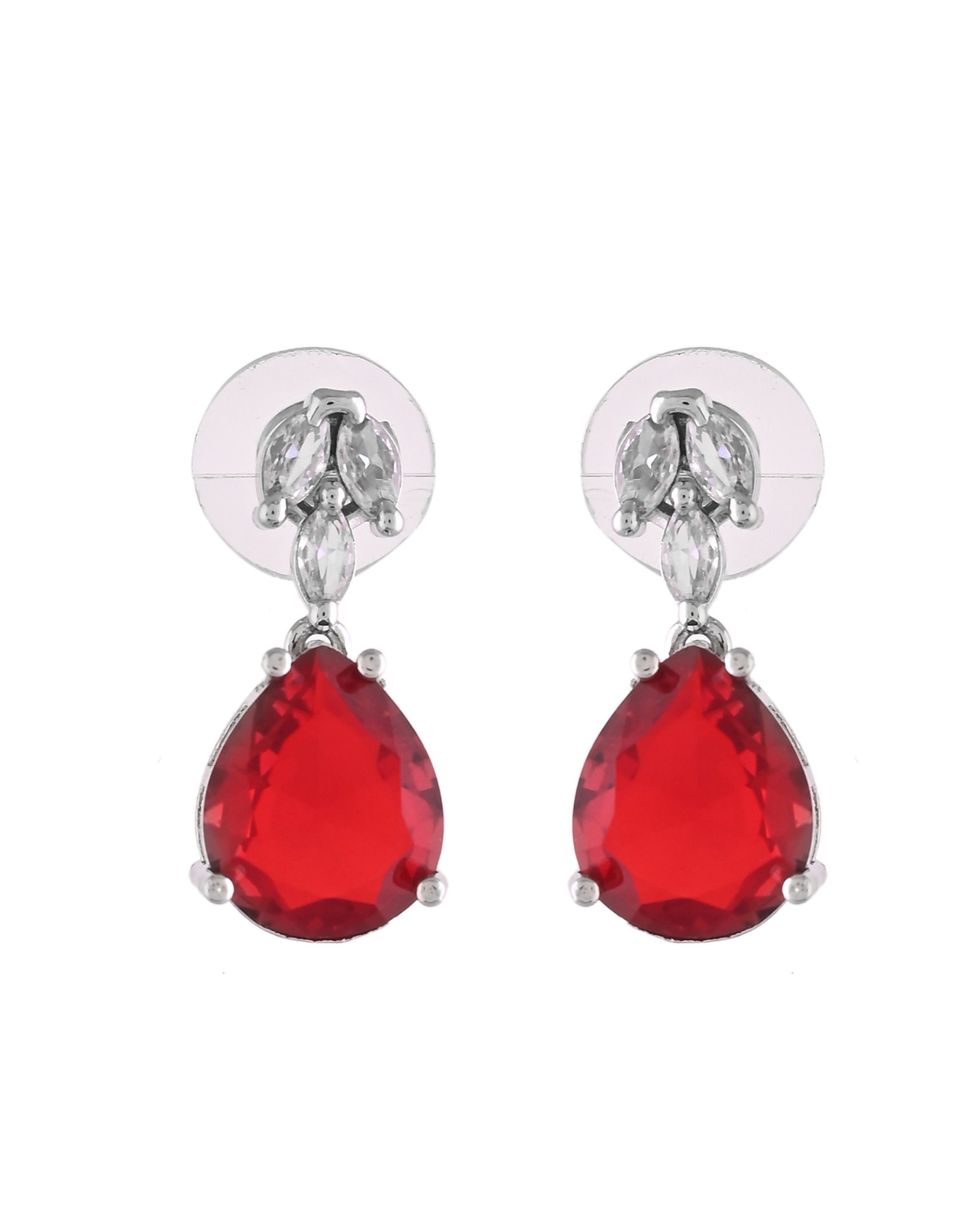 VOJ Silver Plated Red Stone Studded Necklace Set