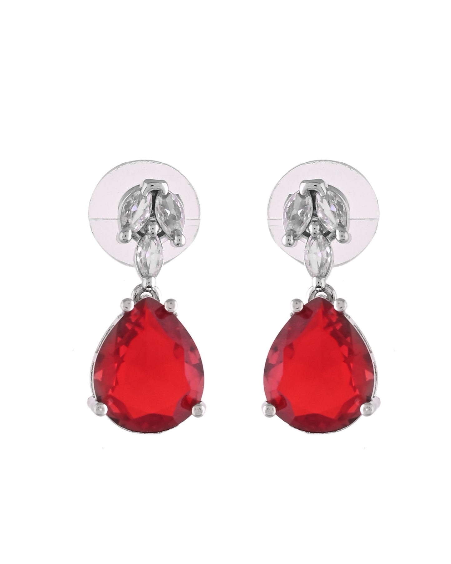 VOJ Silver Plated Red Stone Studded Necklace Set - Dista