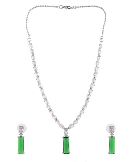 VOJ Silver Plated Green Stone Studded Necklace Set - Distacart