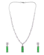 Thumbnail for VOJ Silver Plated Green Stone Studded Necklace Set