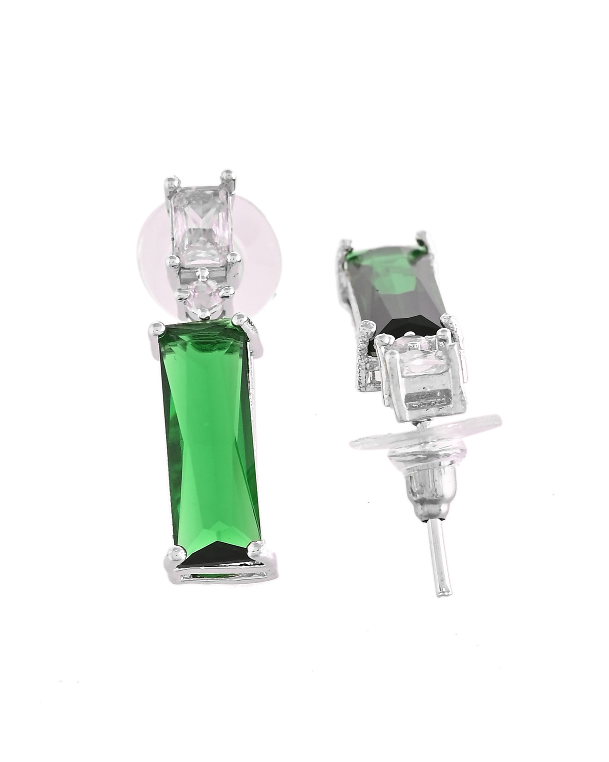 VOJ Silver Plated Green Stone Studded Necklace Set