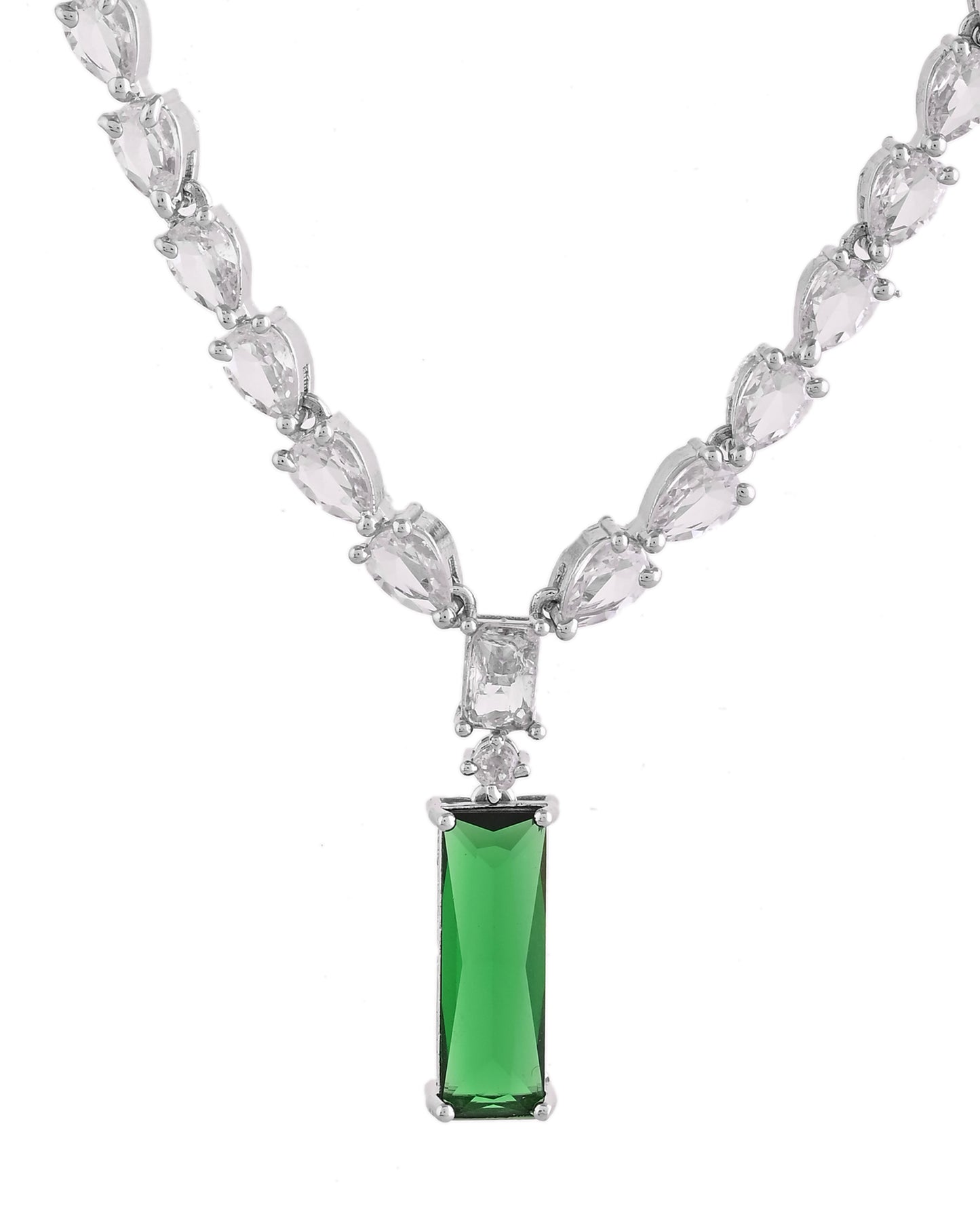 VOJ Silver Plated Green Stone Studded Necklace Set - Distacart
