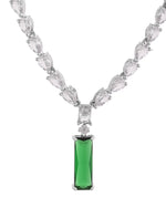 Thumbnail for VOJ Silver Plated Green Stone Studded Necklace Set