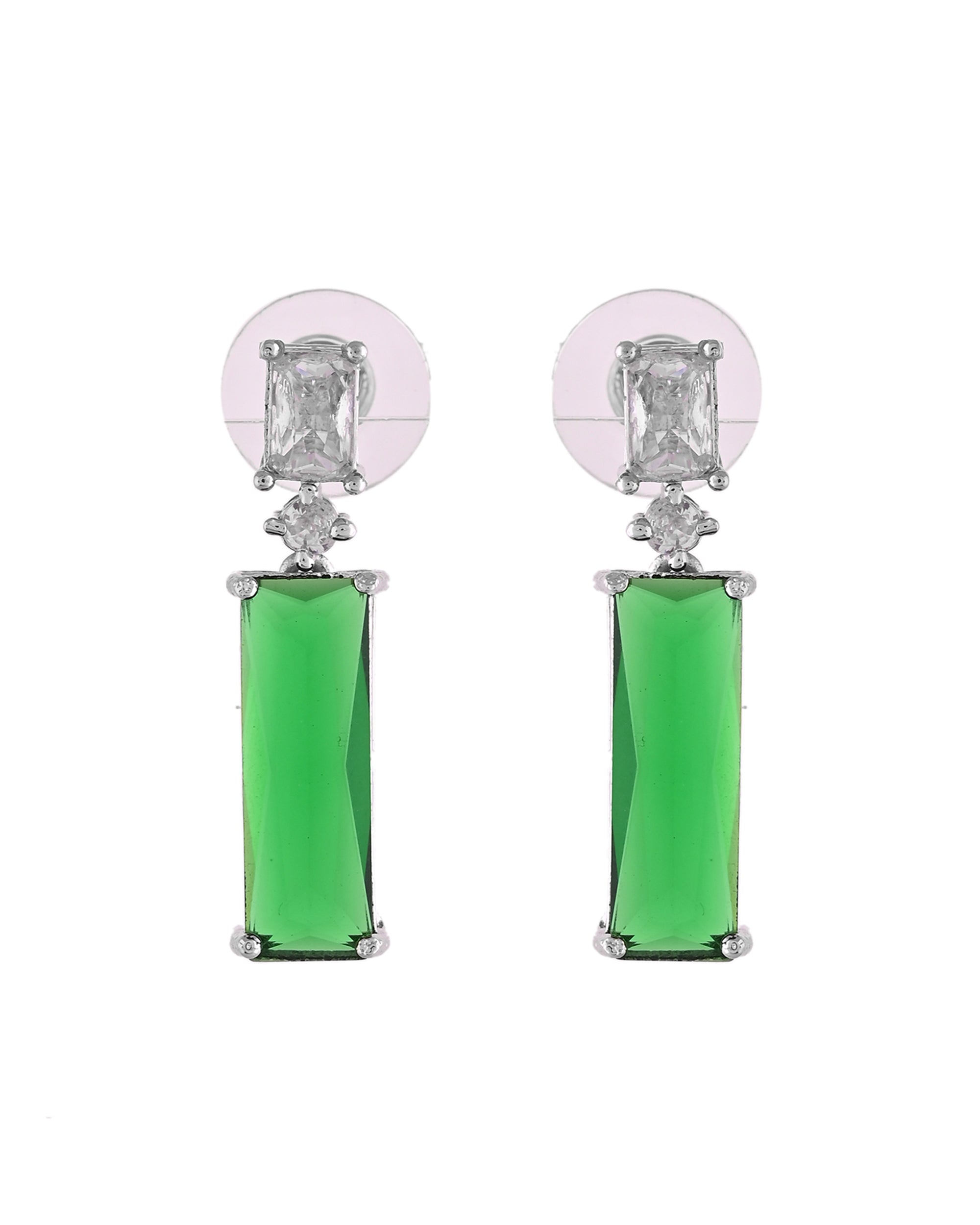 VOJ Silver Plated Green Stone Studded Necklace Set