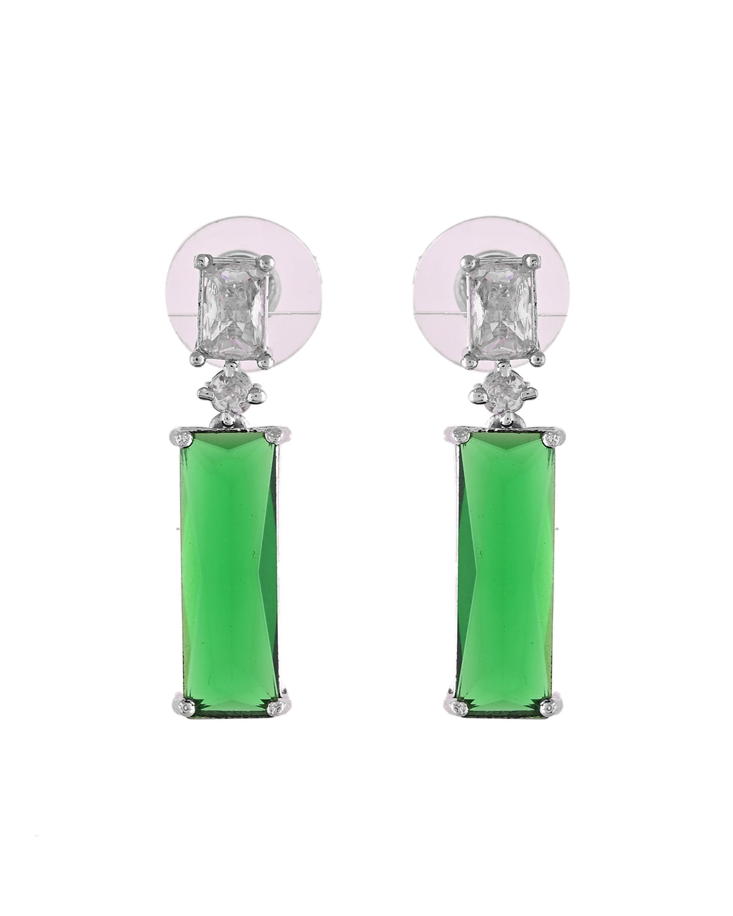 VOJ Silver Plated Green Stone Studded Necklace Set - Distacart