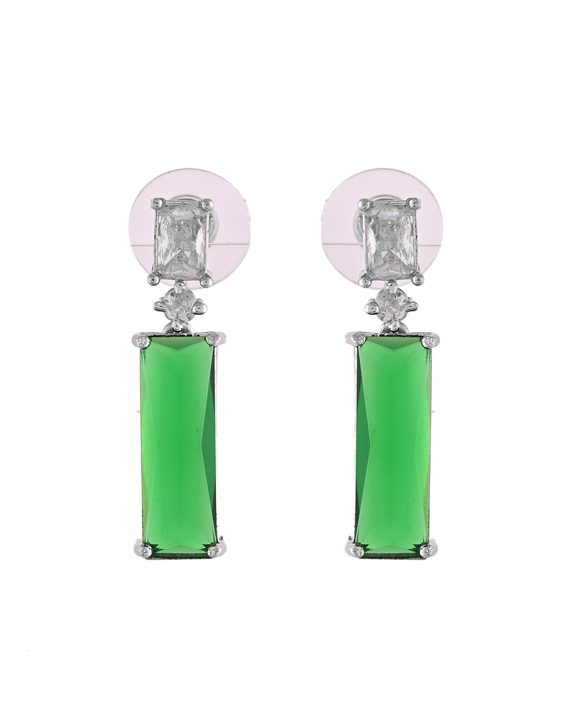 VOJ Silver Plated Green Stone Studded Necklace Set - Distacart