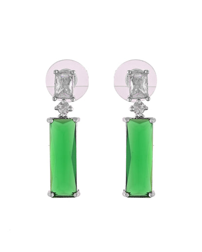 VOJ Silver Plated Green Stone Studded Necklace Set - Distacart