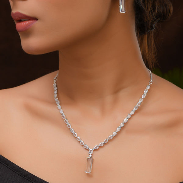VOJ Silver Plated White Stone Studded Necklace Set