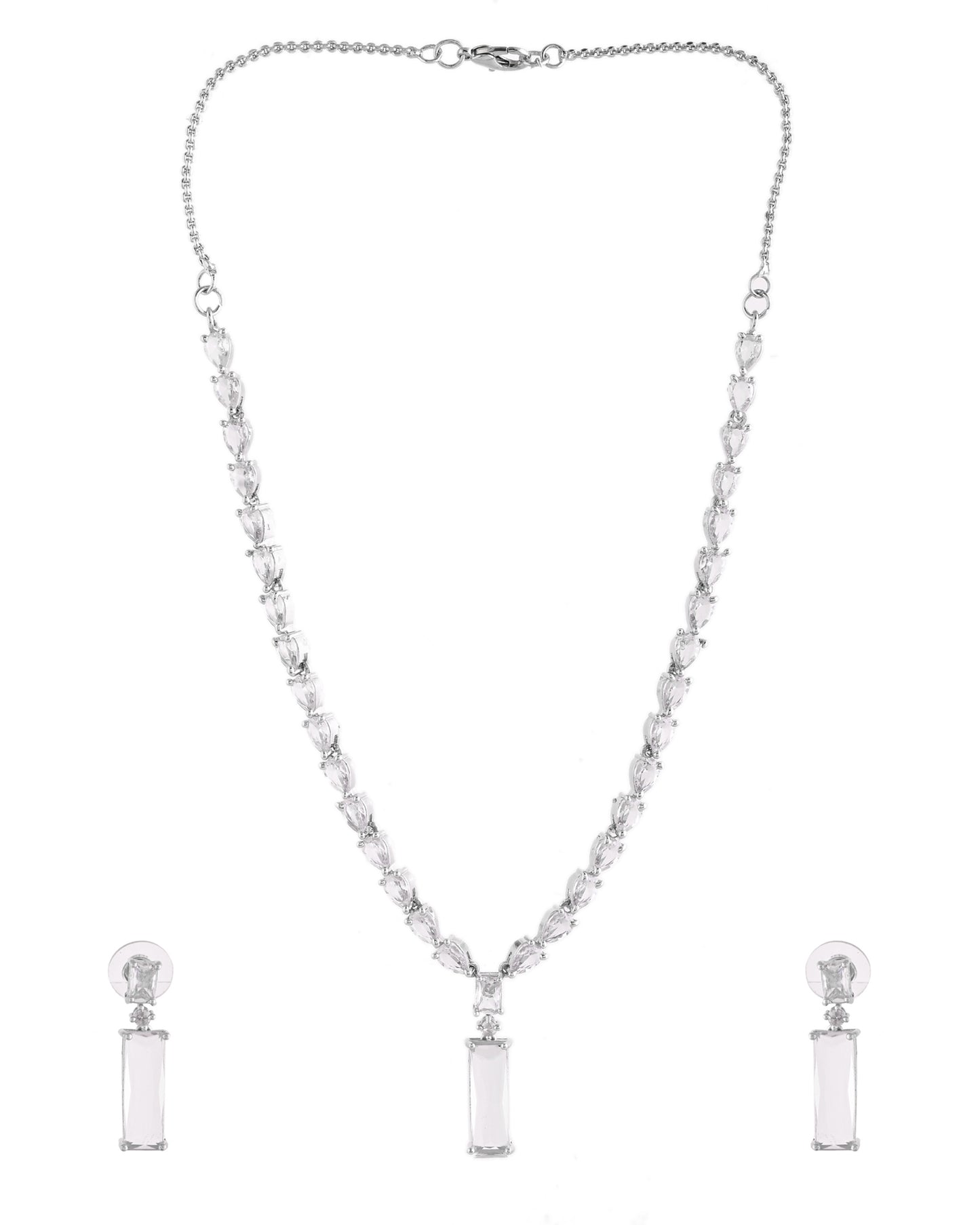 VOJ Silver Plated White Stone Studded Necklace Set - Dista