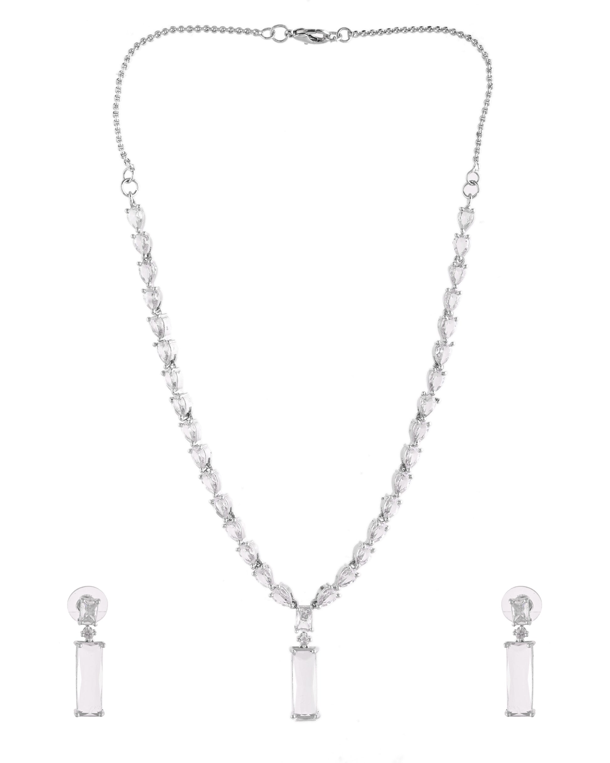 VOJ Silver Plated White Stone Studded Necklace Set - Dista