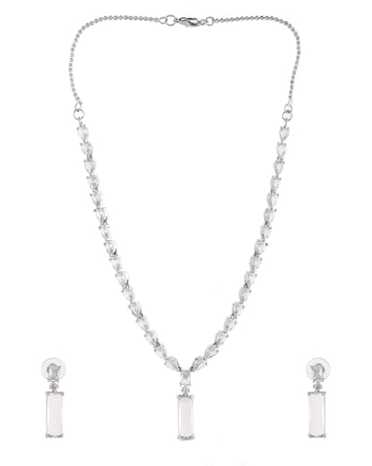 VOJ Silver Plated White Stone Studded Necklace Set - Dista
