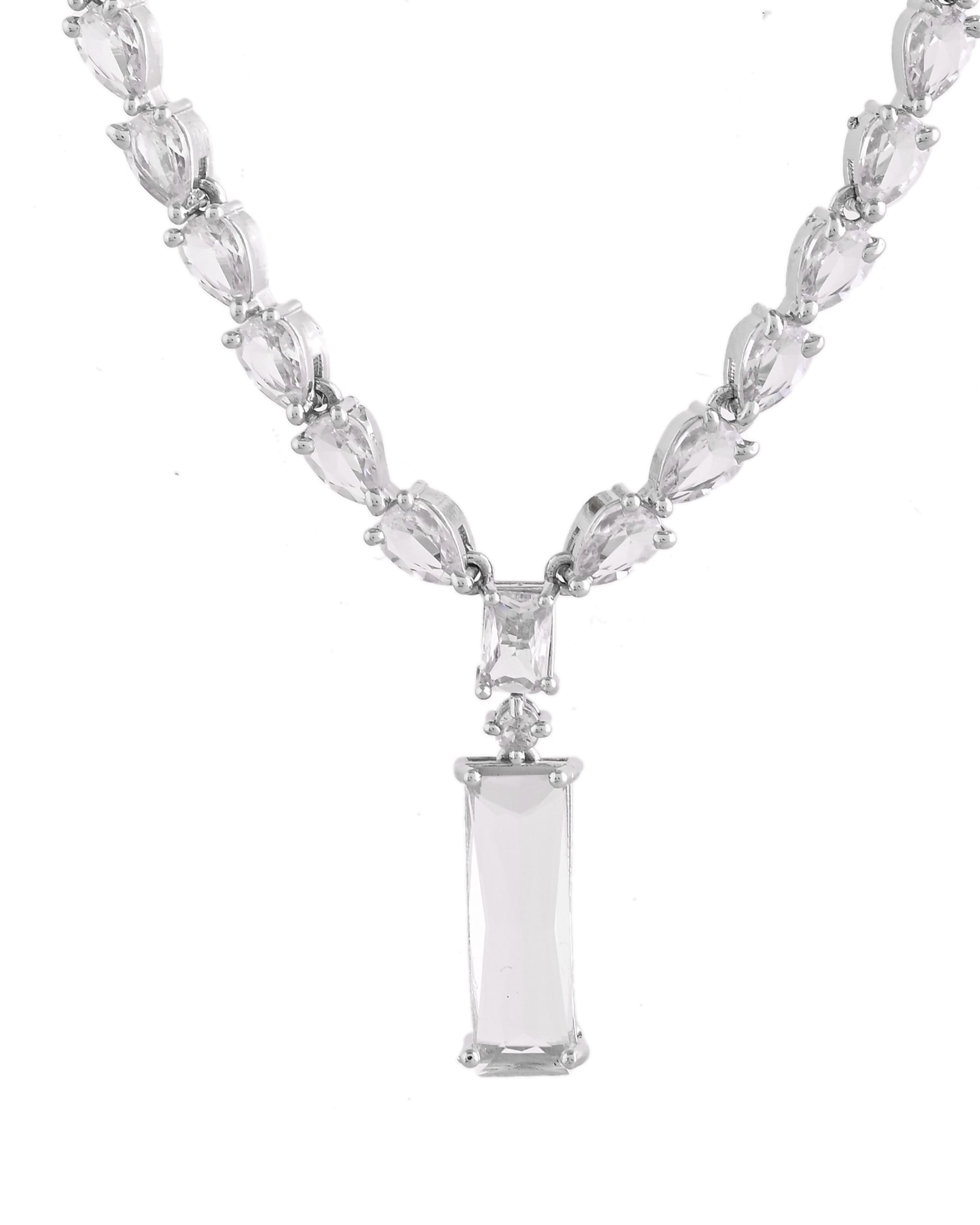 VOJ Silver Plated White Stone Studded Necklace Set
