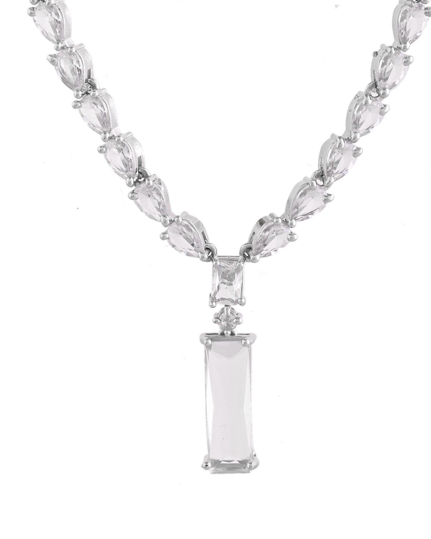 VOJ Silver Plated White Stone Studded Necklace Set - Dista