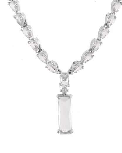 VOJ Silver Plated White Stone Studded Necklace Set - Dista