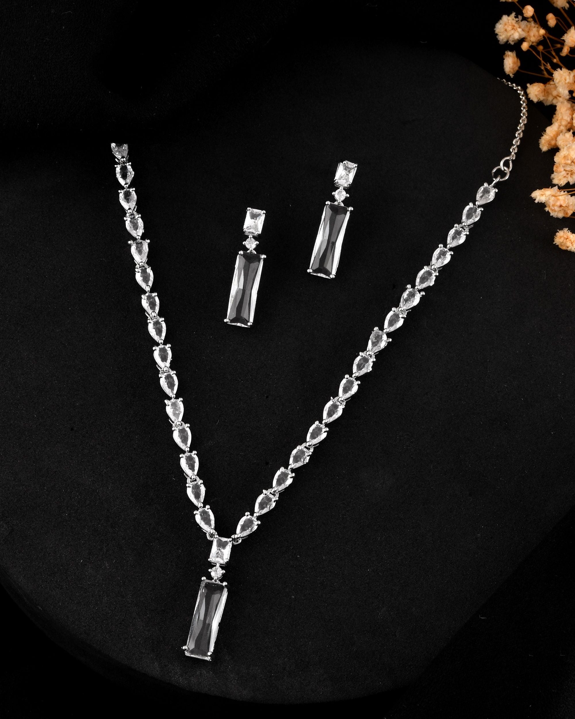 VOJ Silver Plated White Stone Studded Necklace Set