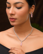 Thumbnail for VOJ Silver Plated Baby Pink Stone Studded Necklace Set
