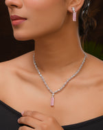 Thumbnail for VOJ Silver Plated Baby Pink Stone Studded Necklace Set