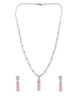 Thumbnail for VOJ Silver Plated Baby Pink Stone Studded Necklace Set