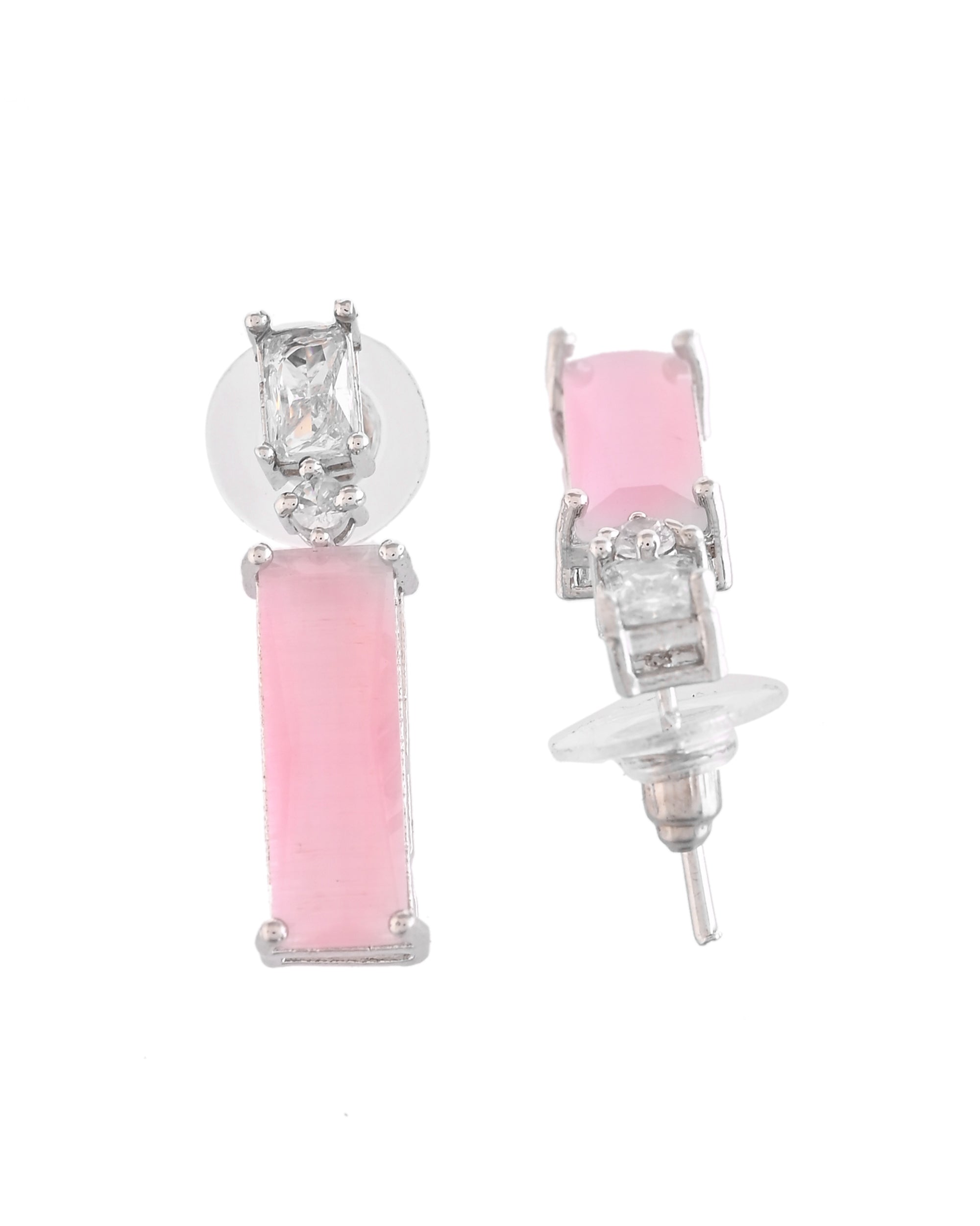 VOJ Silver Plated Baby Pink Stone Studded Necklace Set