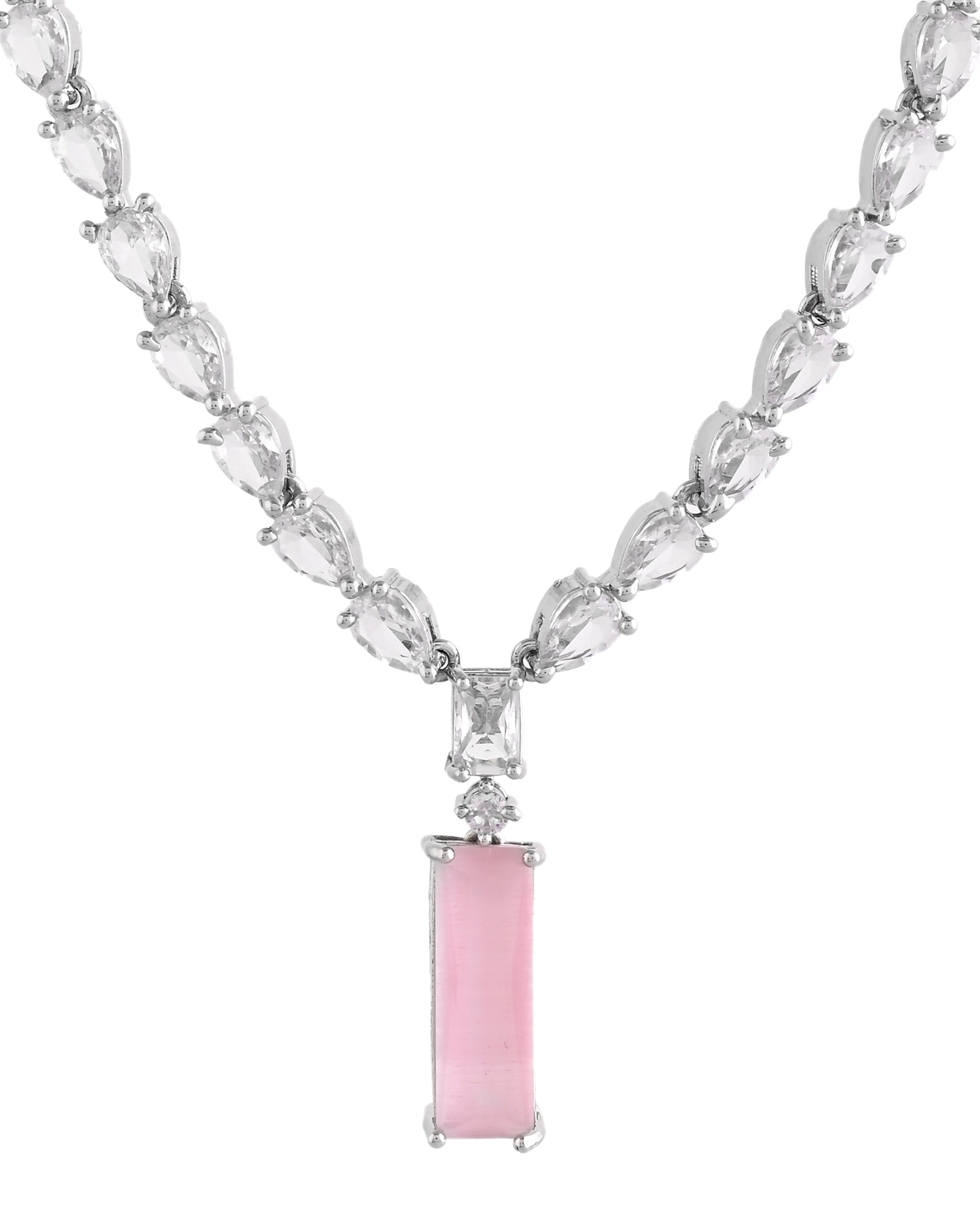 VOJ Silver Plated Baby Pink Stone Studded Necklace Set