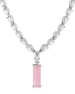 Thumbnail for VOJ Silver Plated Baby Pink Stone Studded Necklace Set