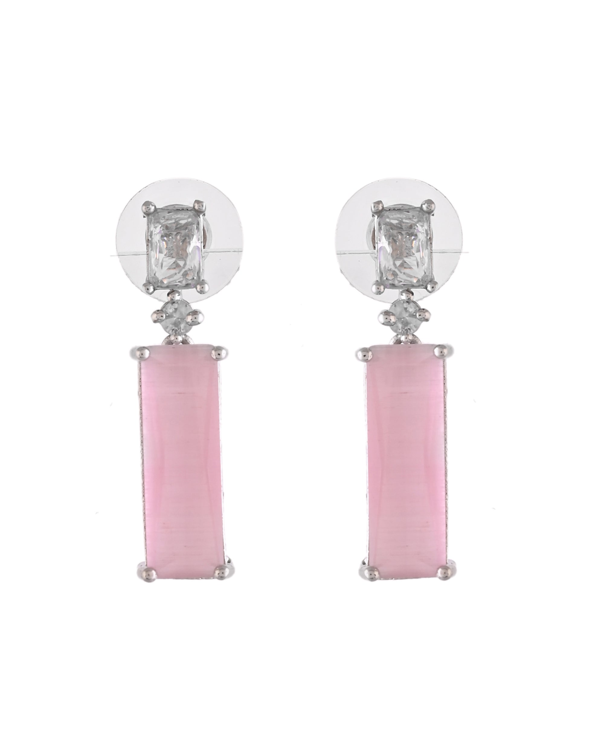 VOJ Silver Plated Baby Pink Stone Studded Necklace Set