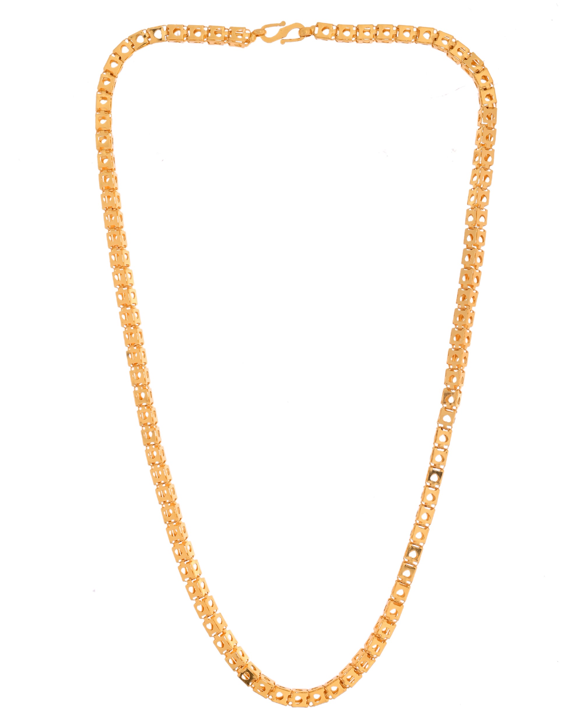 VOJ Men Stainless Steel Gold Polished Square Shaped Chain