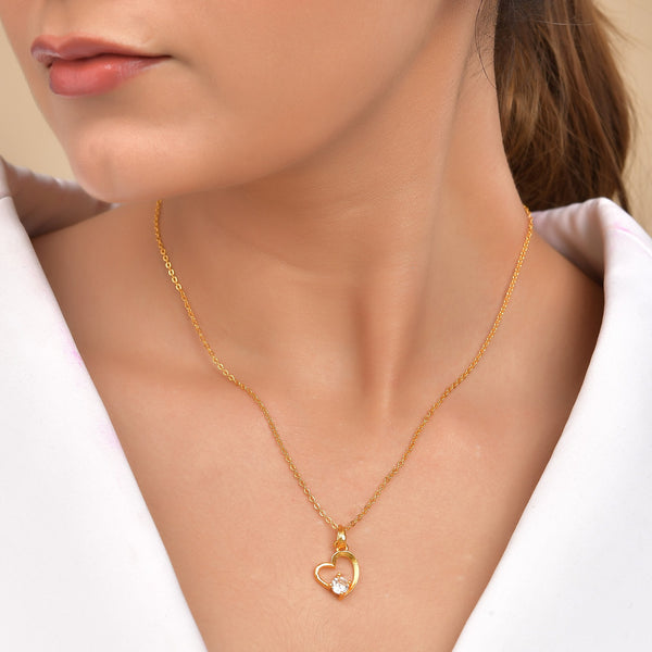 VOJ Gold Polished Chain With Heart Shaped Stone Studded Pendant - Distacart