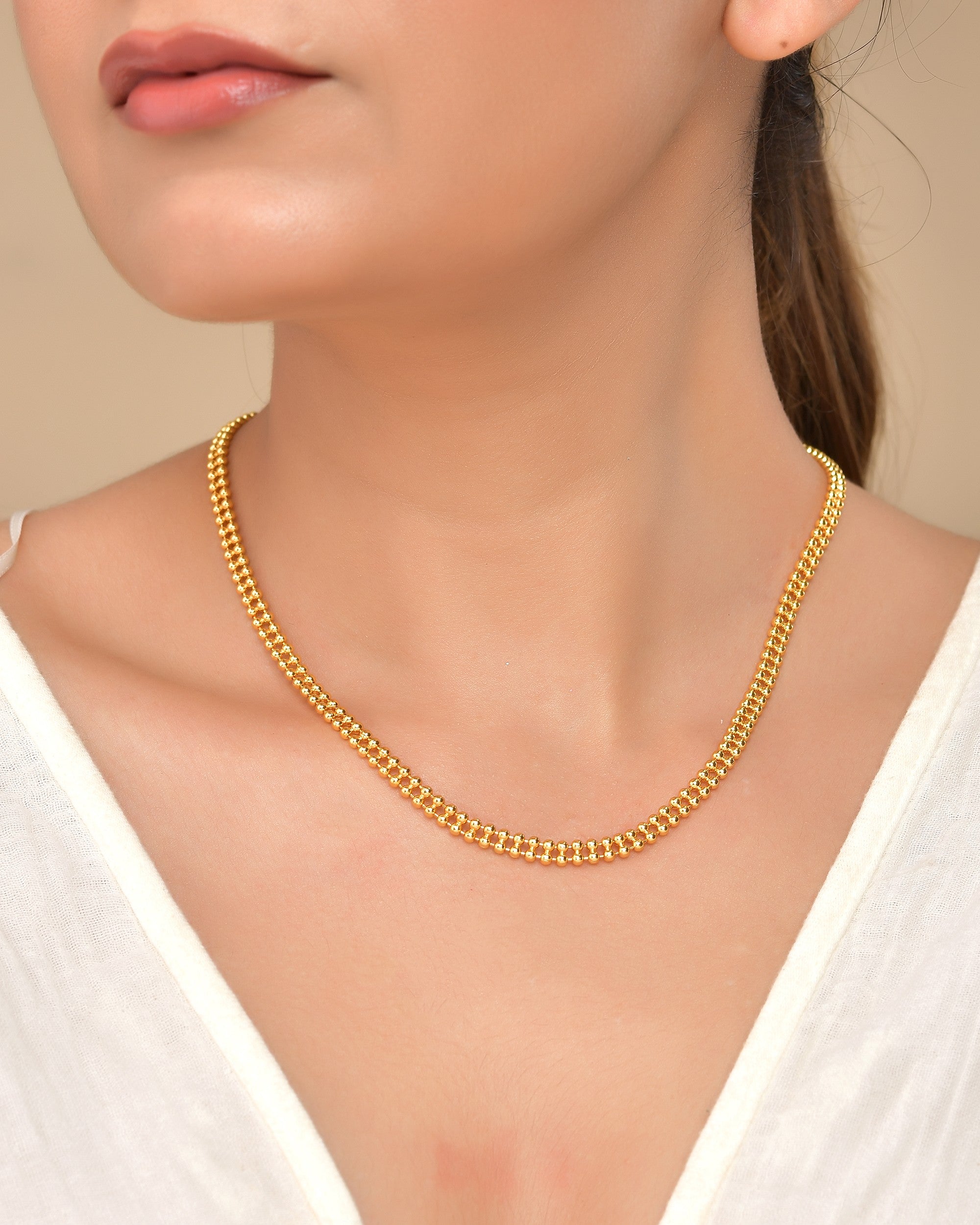VOJ Gold Polished Ball Shaped Minimal Chain For Women