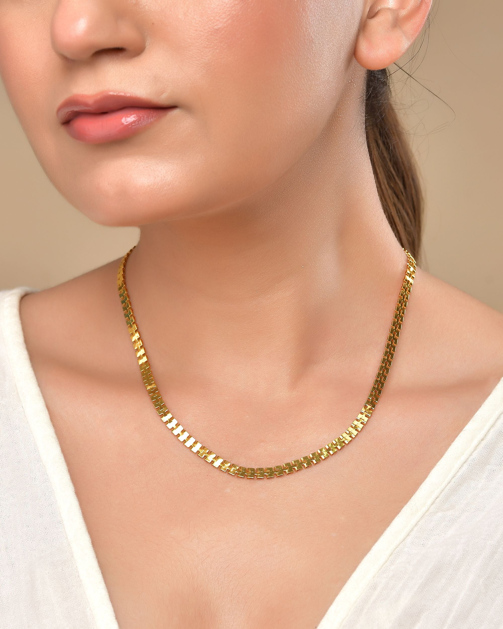VOJ Women Gold Polished Classic Linked Chain