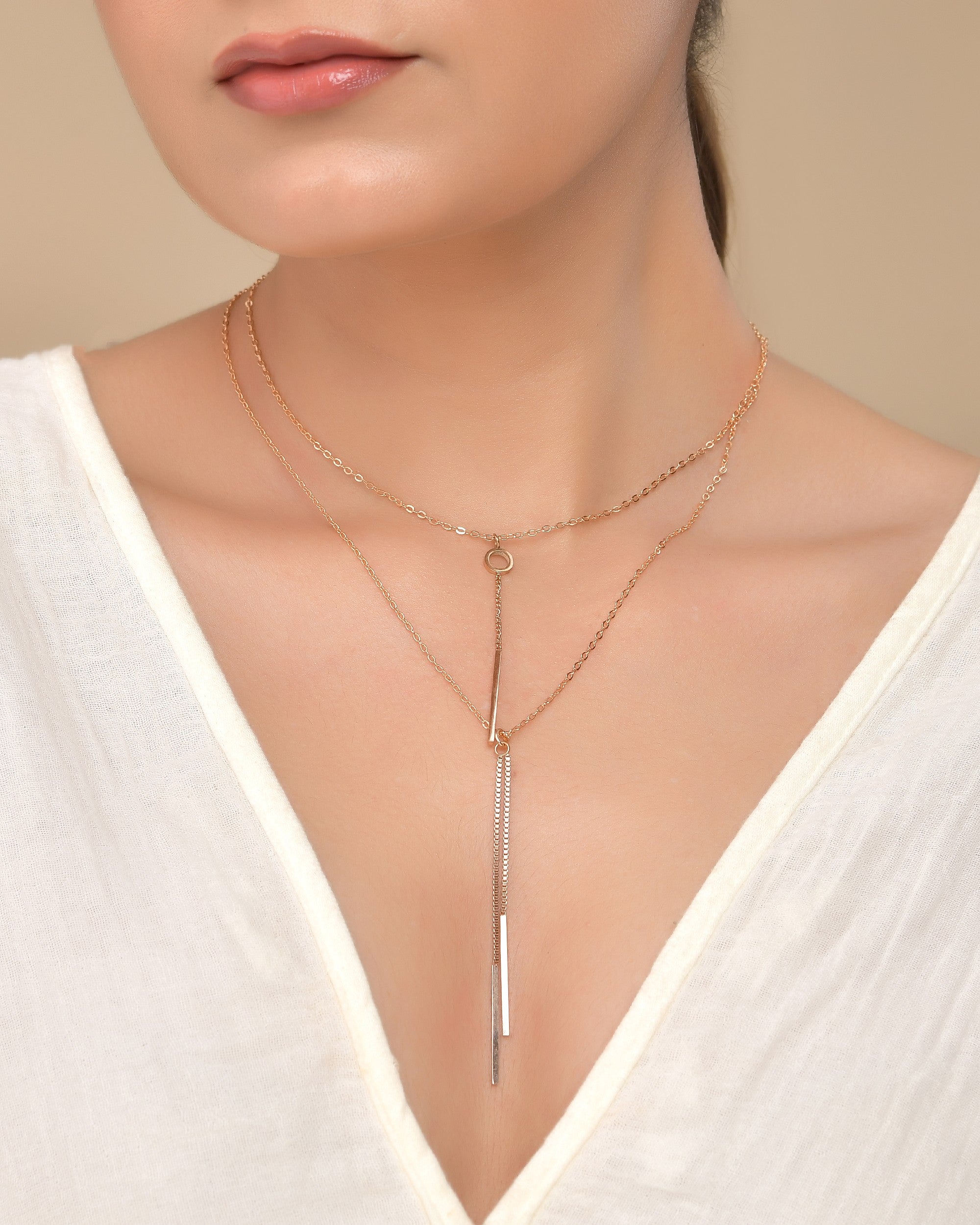 VOJ Gold Polished Multi Layer Designer Chain