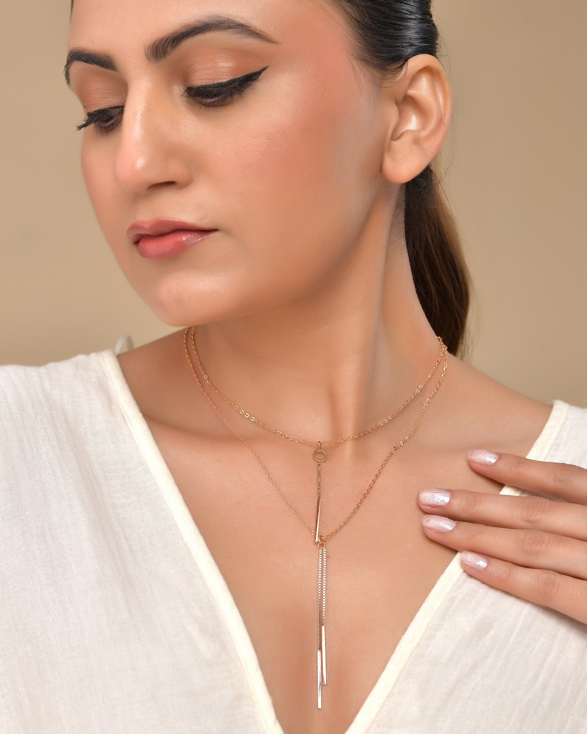 VOJ Gold Polished Multi Layer Designer Chain