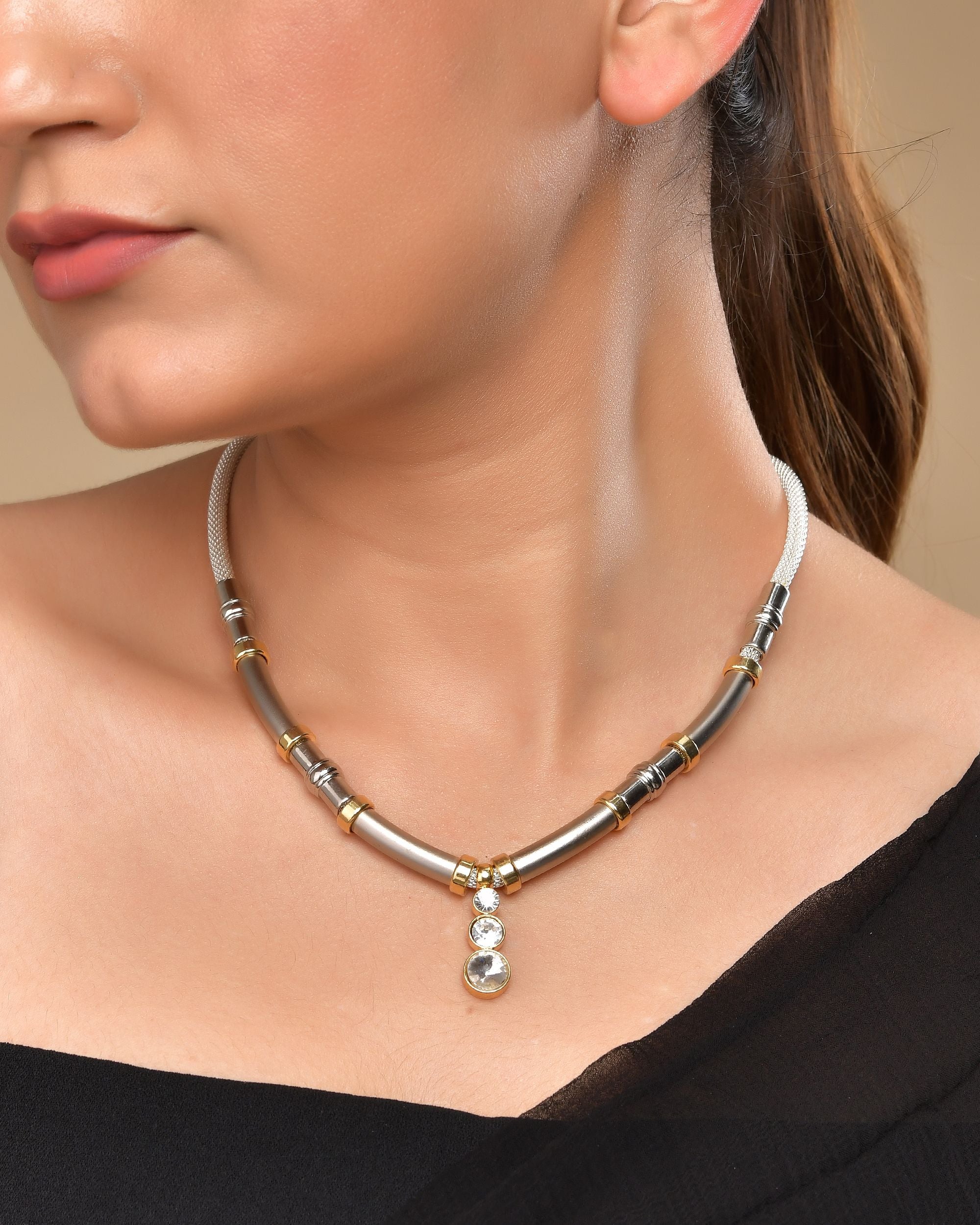 VOJ Silver Plated Elegant Stainless Steel Designer Necklace - Distacart