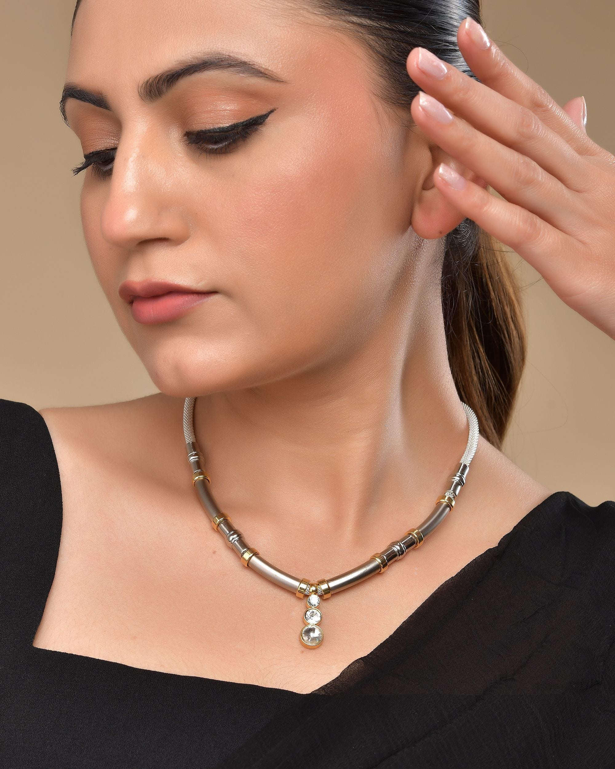 VOJ Silver Plated Elegant Stainless Steel Designer Necklace - Distacart