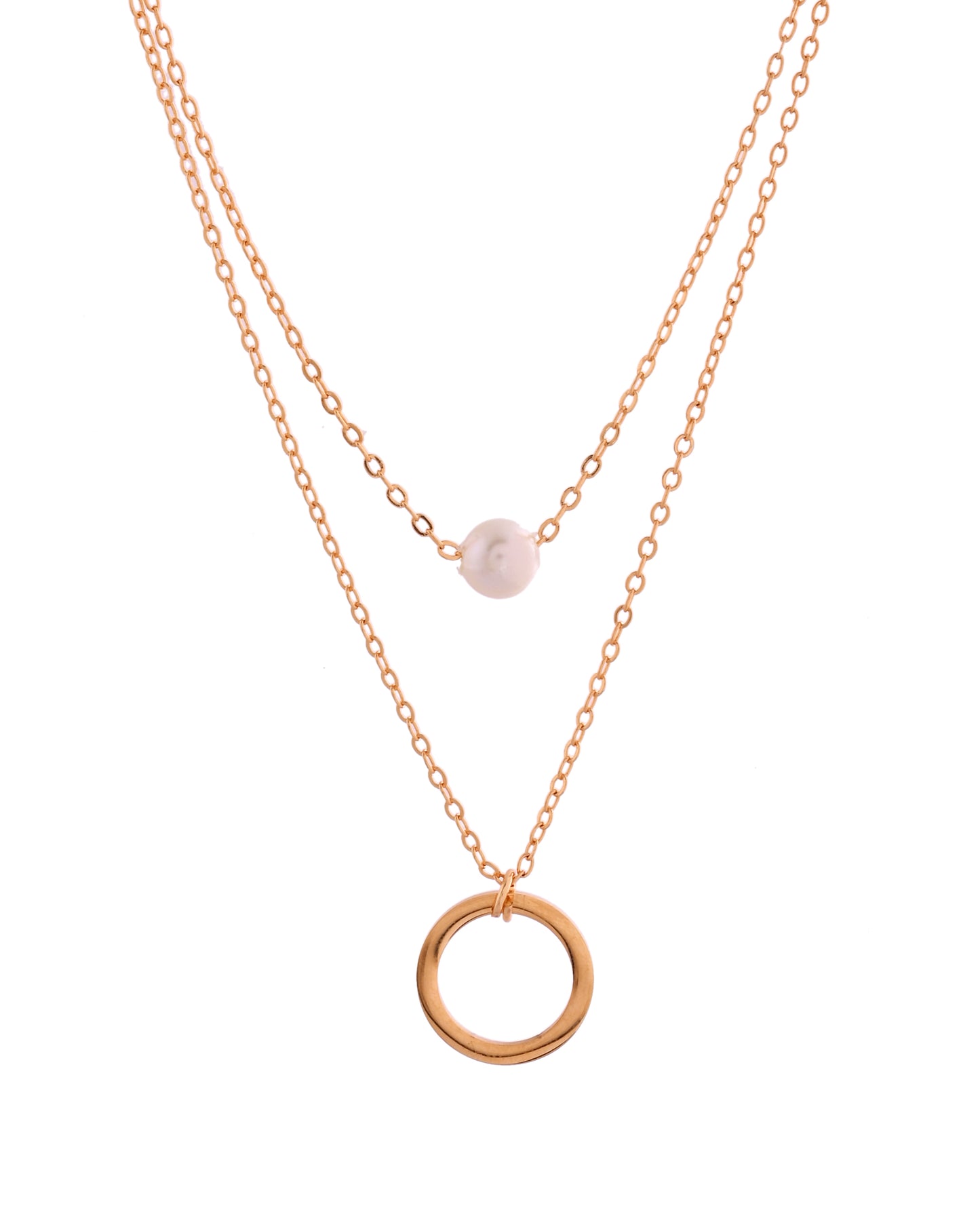 VOJ Gold Polished Multi Layer Pearl Studded Designer Chain - Distacart