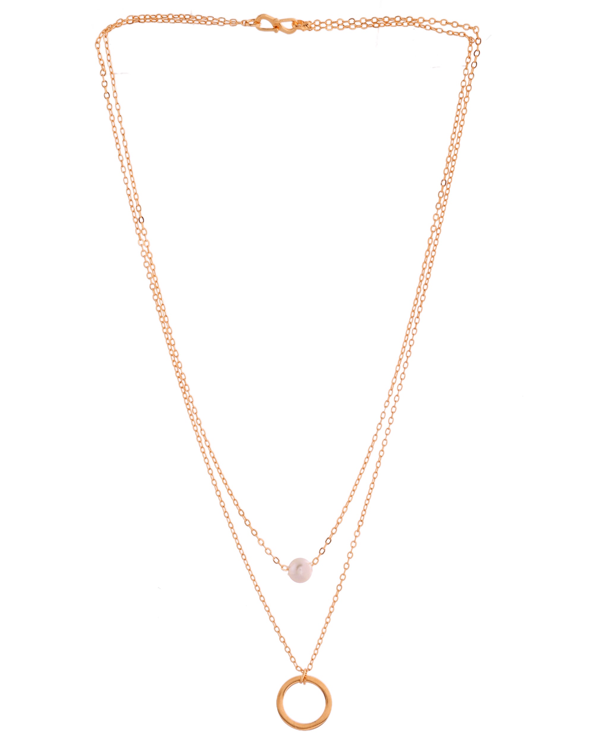 VOJ Gold Polished Multi Layer Pearl Studded Designer Chain