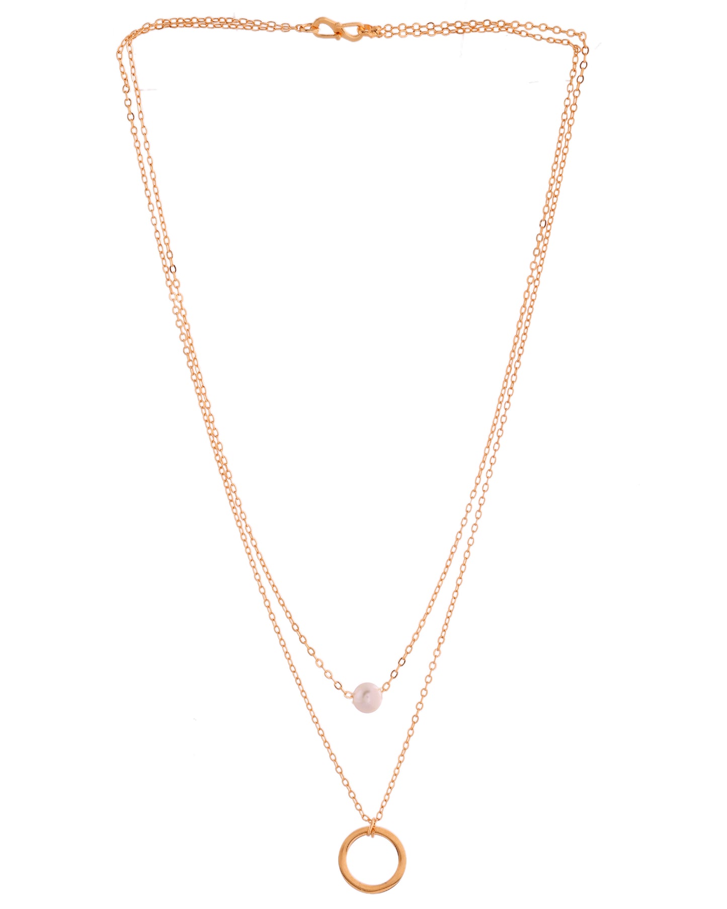 VOJ Gold Polished Multi Layer Pearl Studded Designer Chain - Distacart