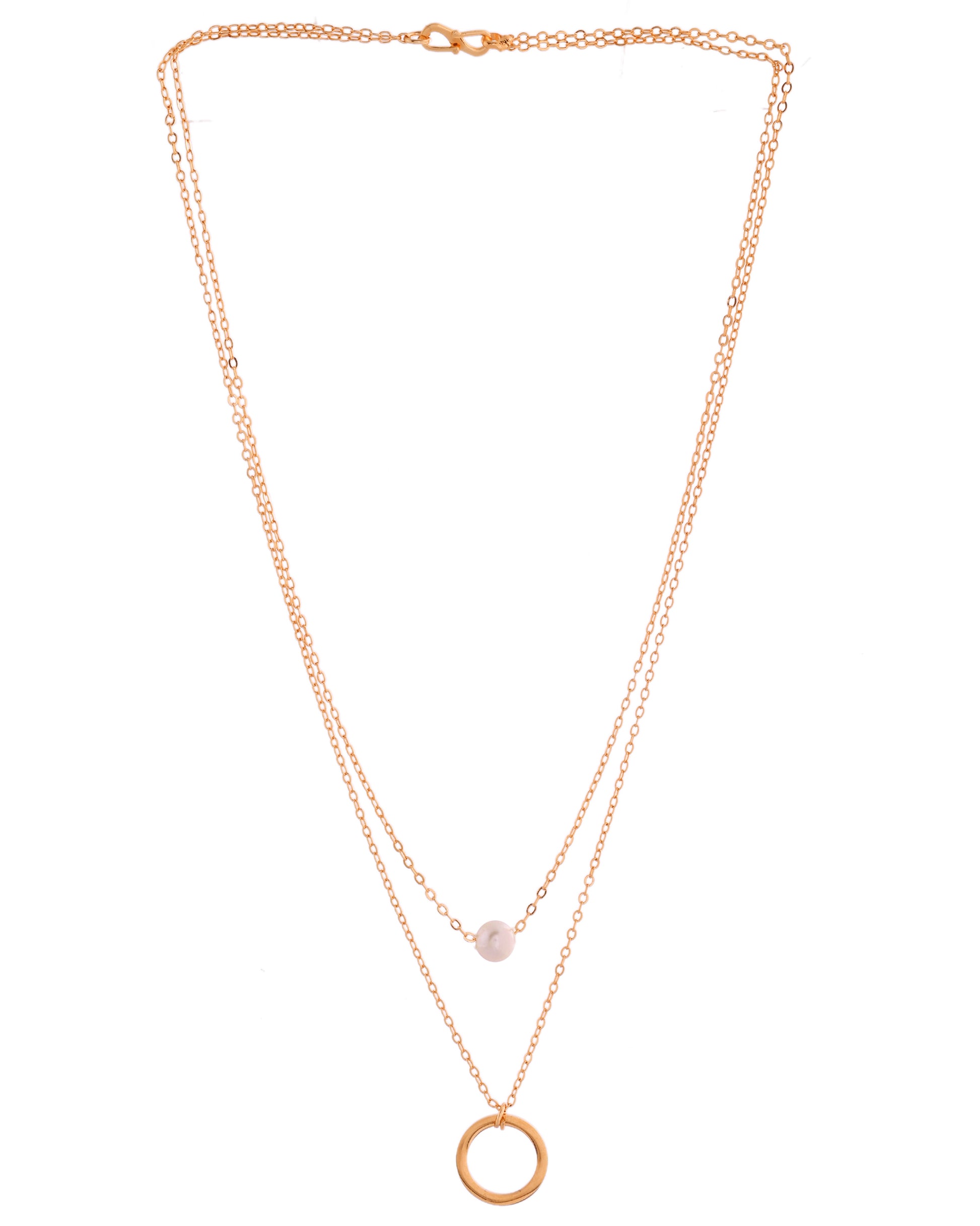 VOJ Gold Polished Multi Layer Pearl Studded Designer Chain - Distacart