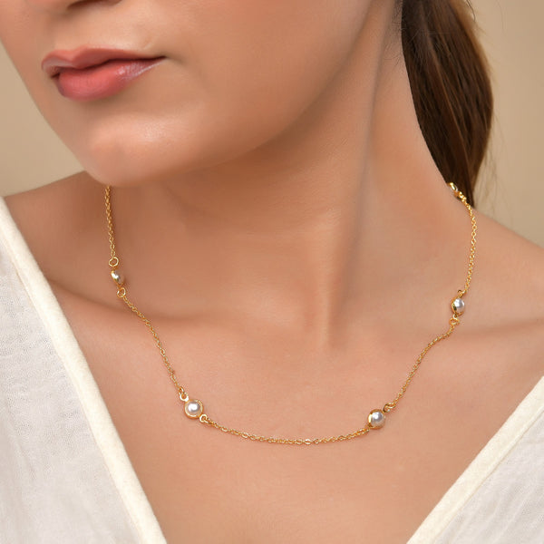 VOJ Gold Polished Women Pearl Studded Stainless Steel Chain - Distacart
