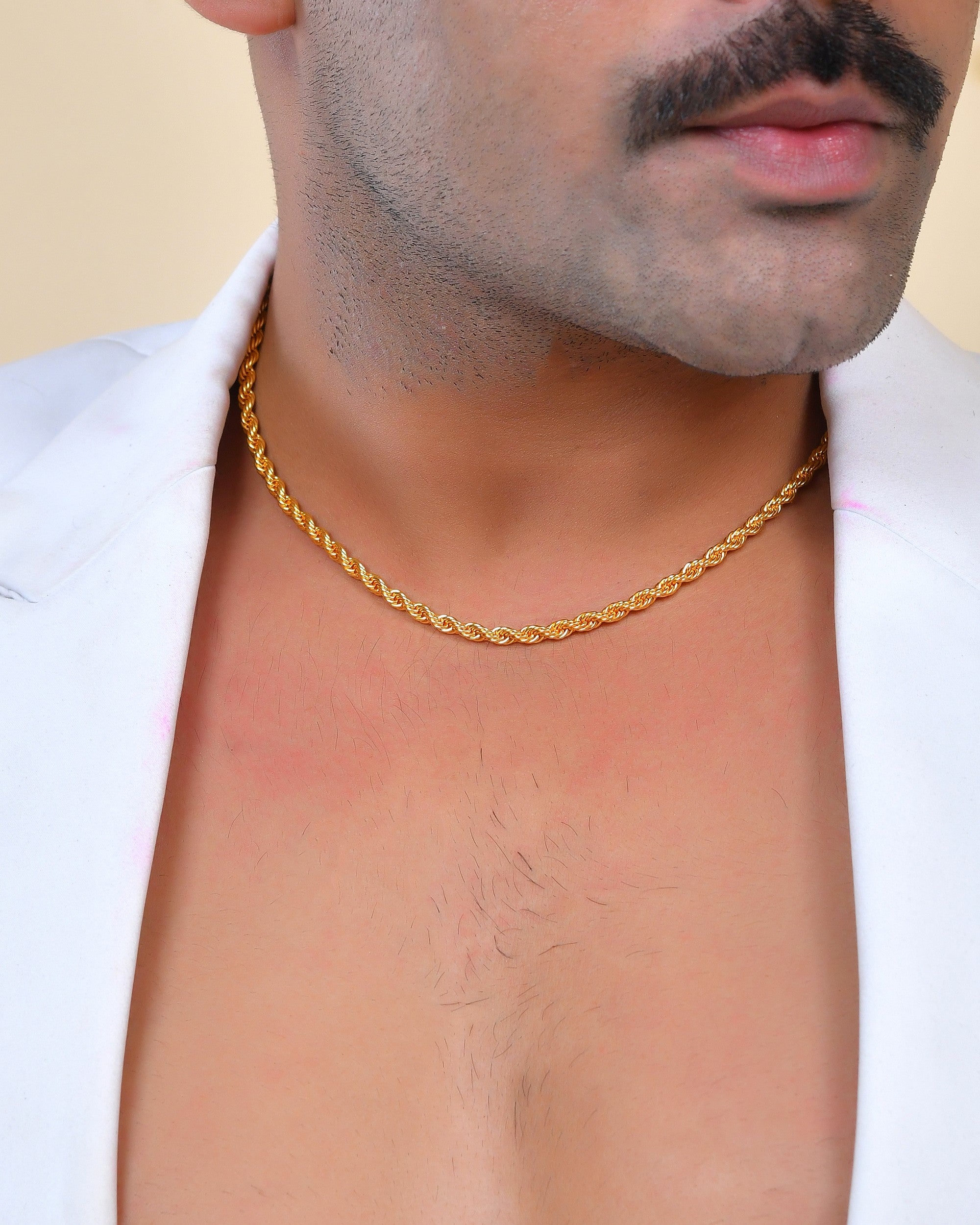 VOJ Gold Polished Twisted Stainless Steel Chain For Men