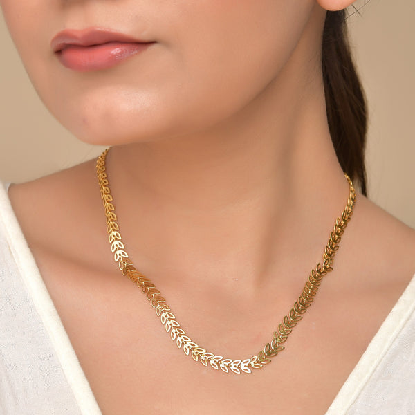 VOJ Gold Polished Filled Leaf Shaped Chain For Women - Distacart