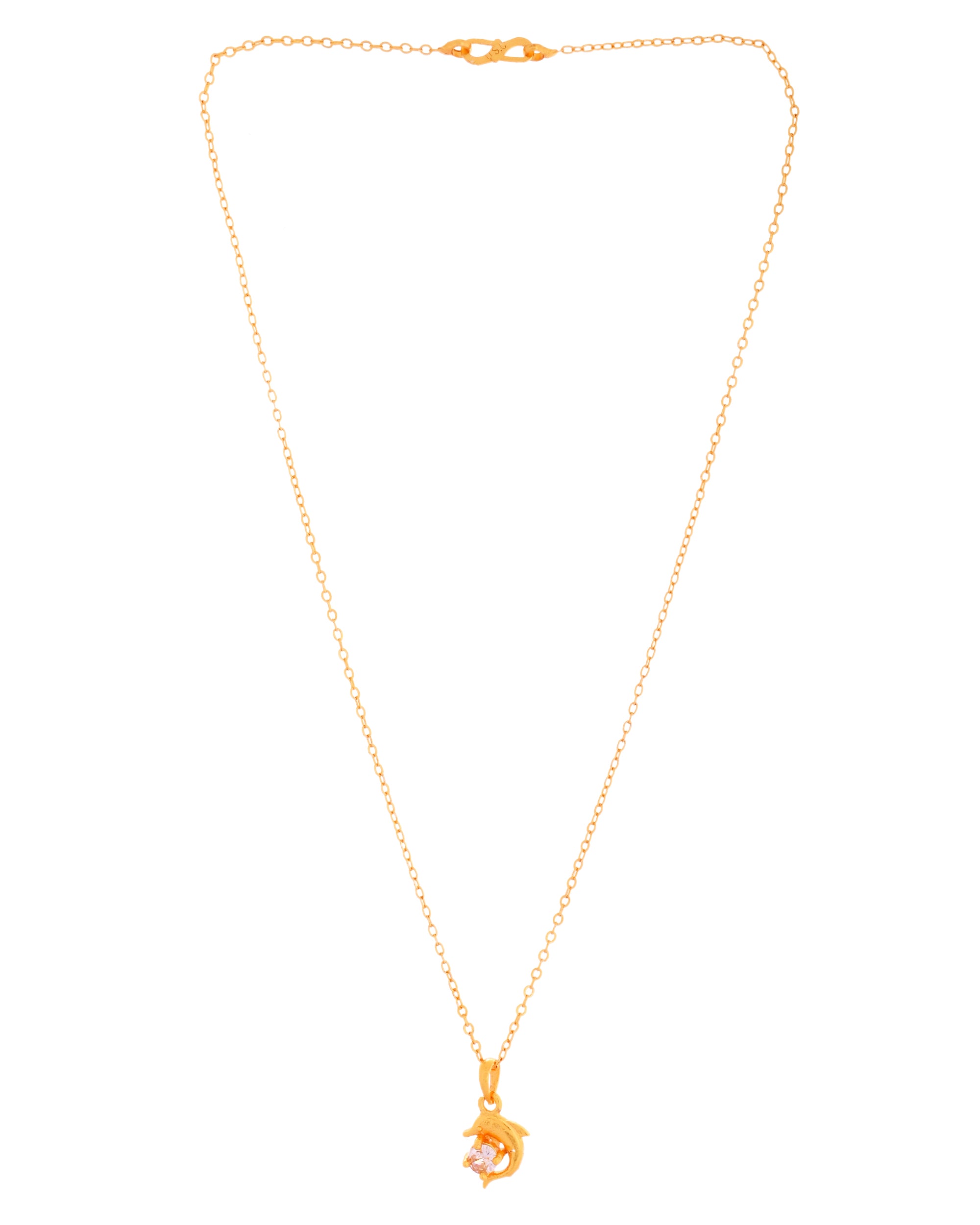 VOJ Gold Polished Chain With Fish Shaped Stone Studded Pendant - Distacart