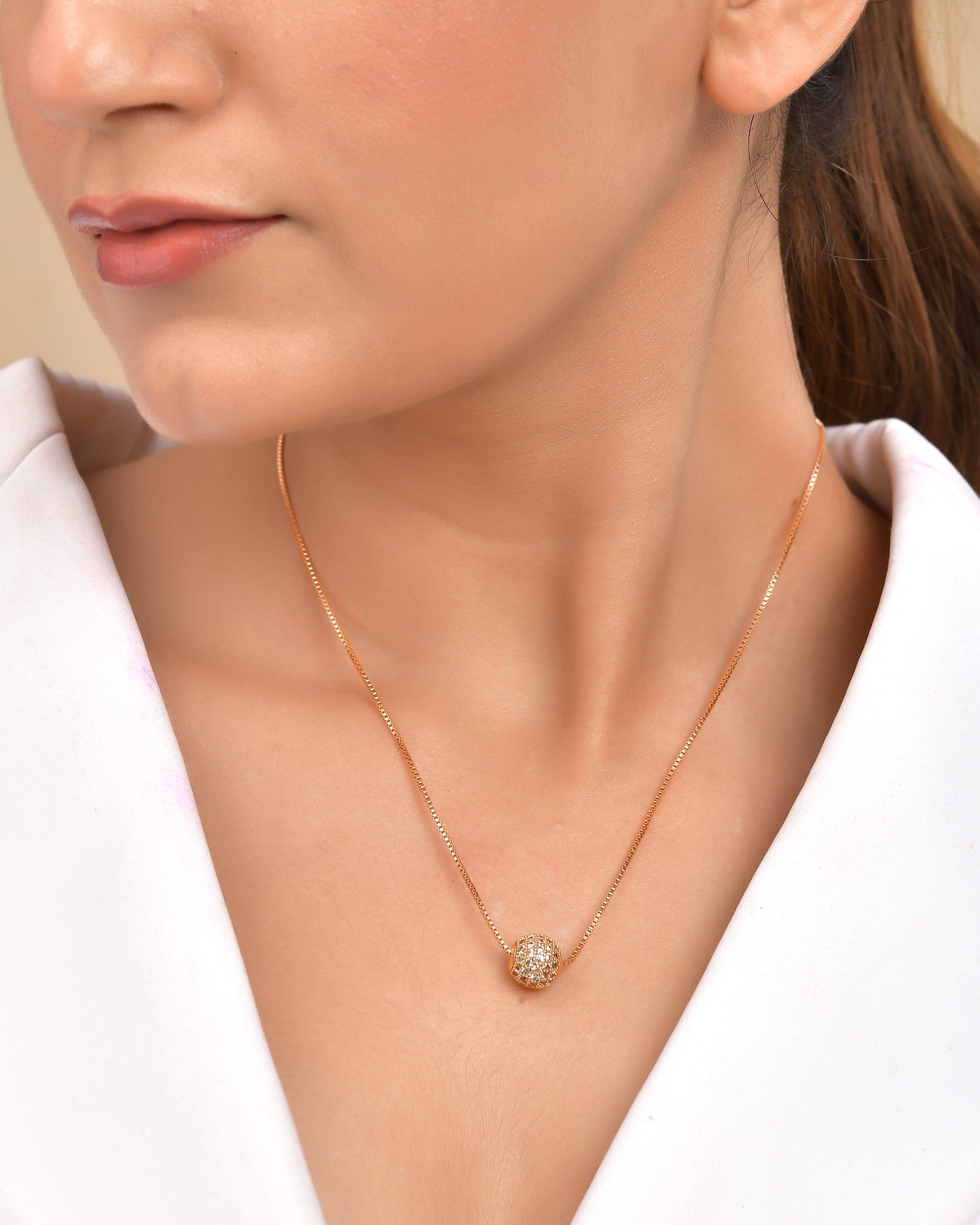 VOJ Gold Polished Women Stone Studded Designer Chain