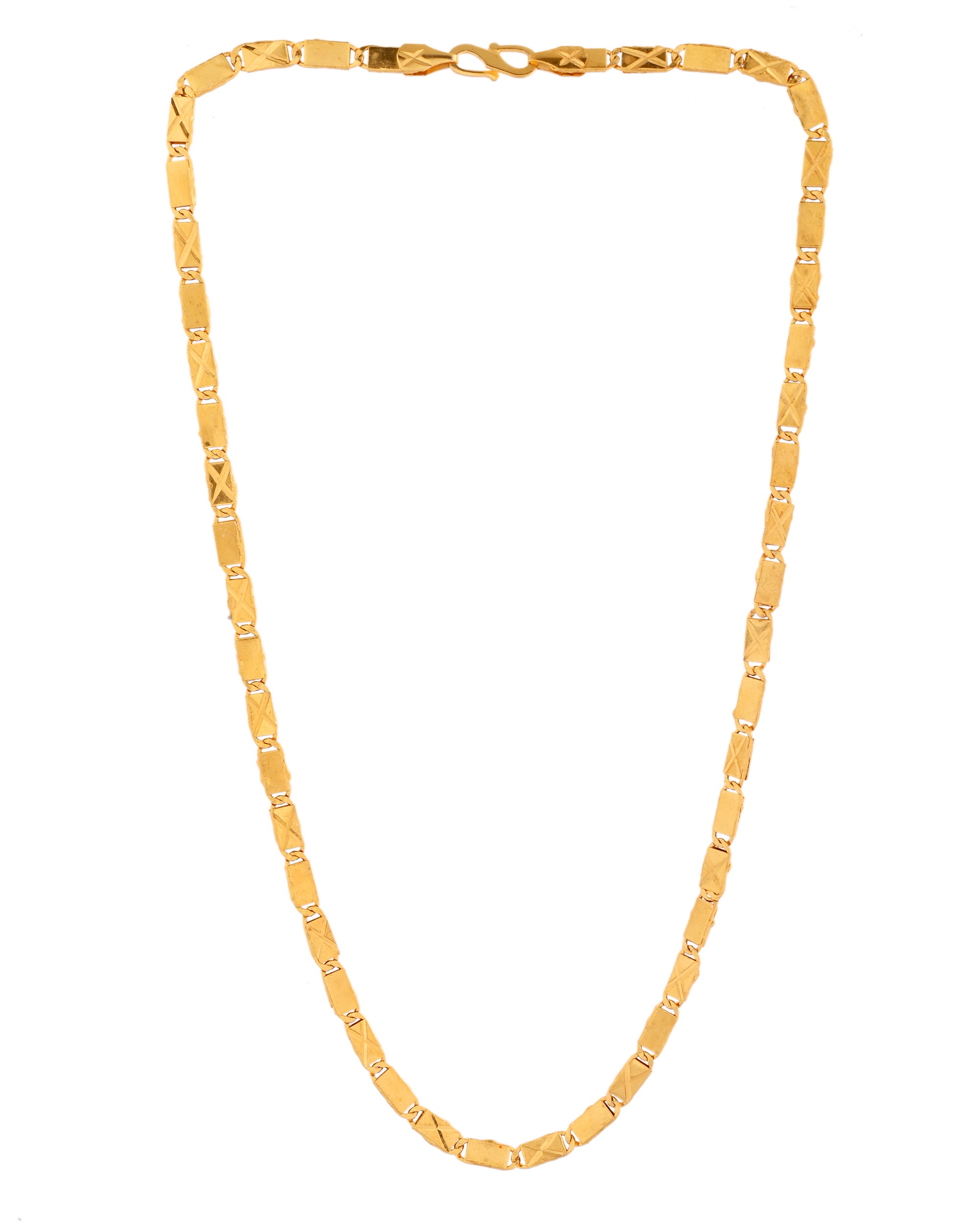 VOJ Stainless Steel Gold Polished Biscuit Shaped Classic Chain