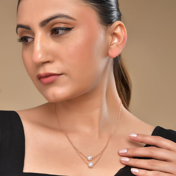 VOJ Gold Polished Pearl Studded Multi Layer Chain